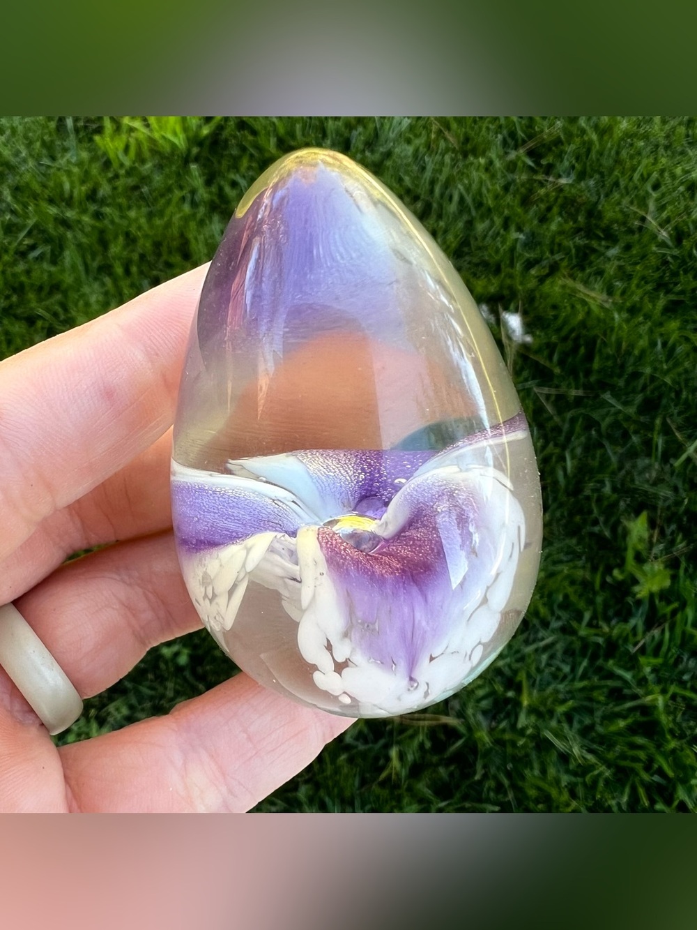 Hand Blown Studio Art Glass MSH 89 Mt. St. Helens Egg Shaped Paperweight Signed
